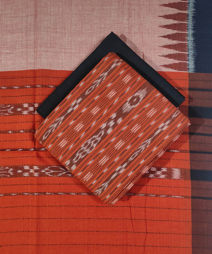 3pc Orange black handwoven cotton nuapatna dress material