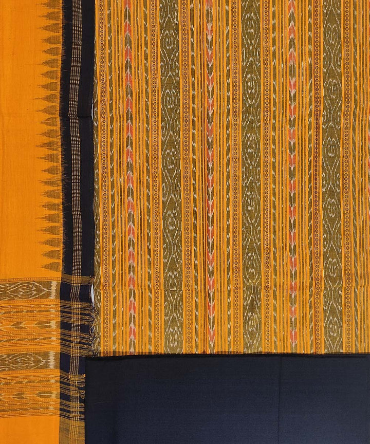 3pc Yellow black handwoven cotton nuapatna dress material