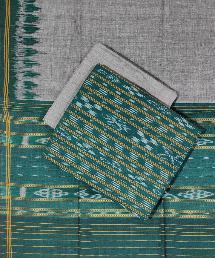 Dark green grey handwoven cotton sambalpuri ikat dress material