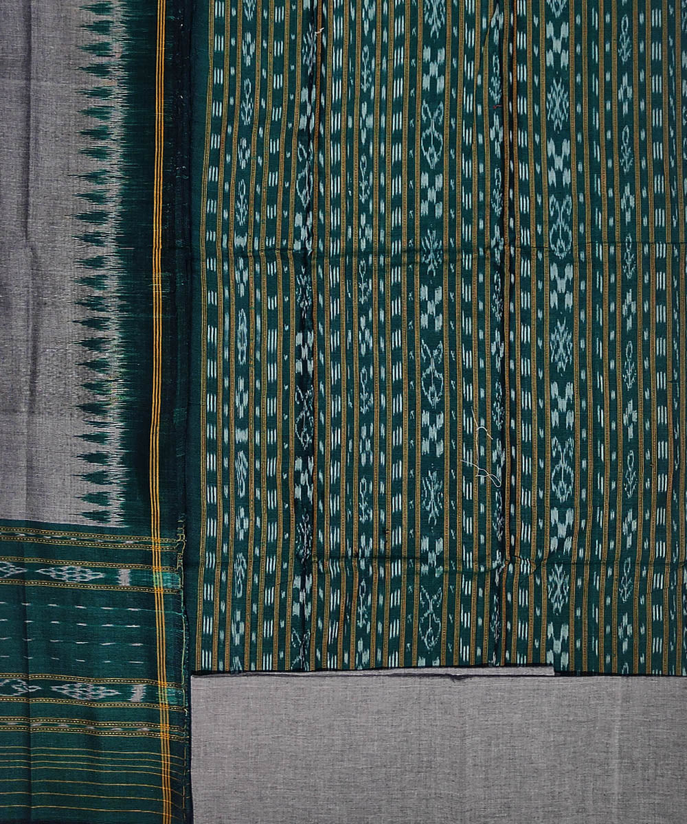 Dark green grey handwoven cotton sambalpuri ikat dress material