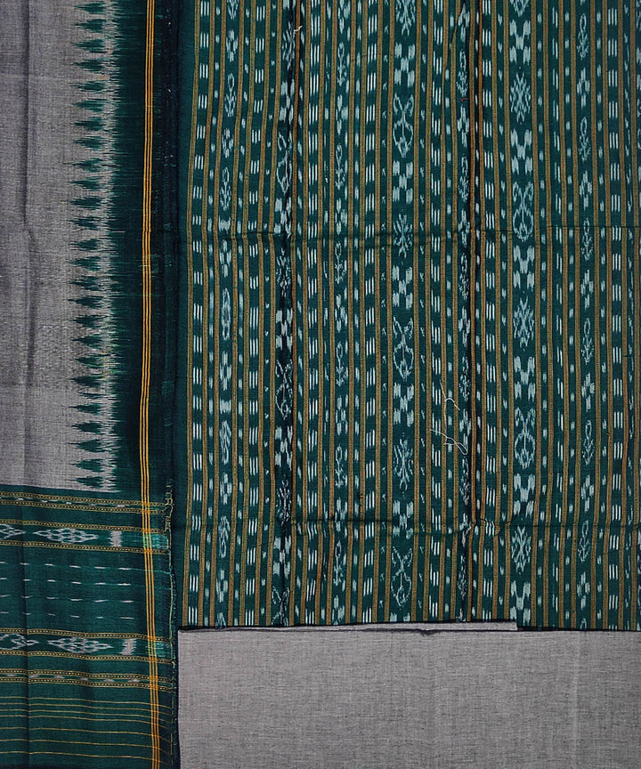Dark green grey handwoven cotton sambalpuri ikat dress material