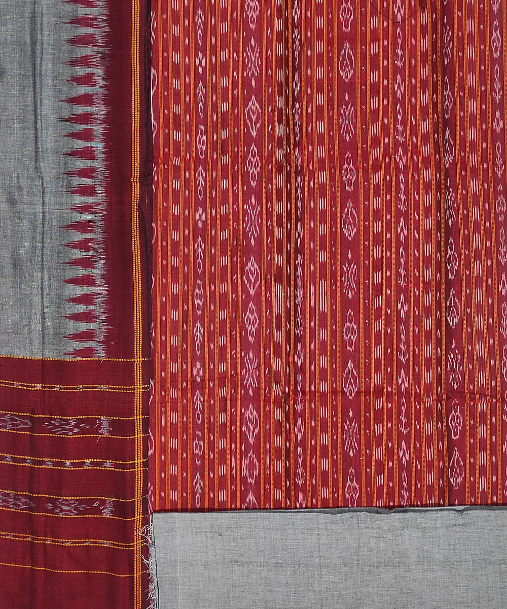 Red grey handwoven cotton sambalpuri ikat dress material