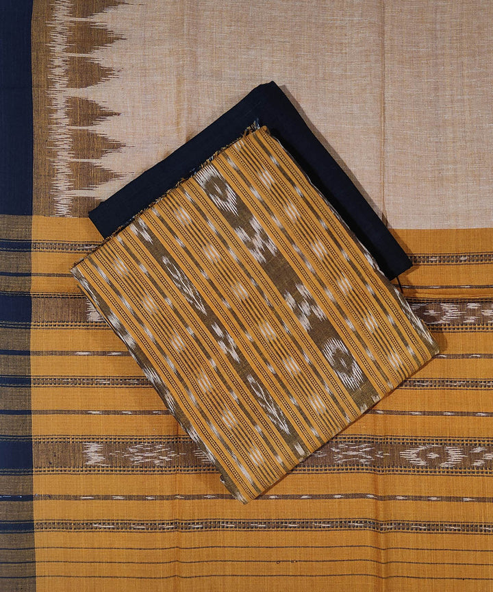 Yellow black hand woven cotton sambalpuri ikat dress material