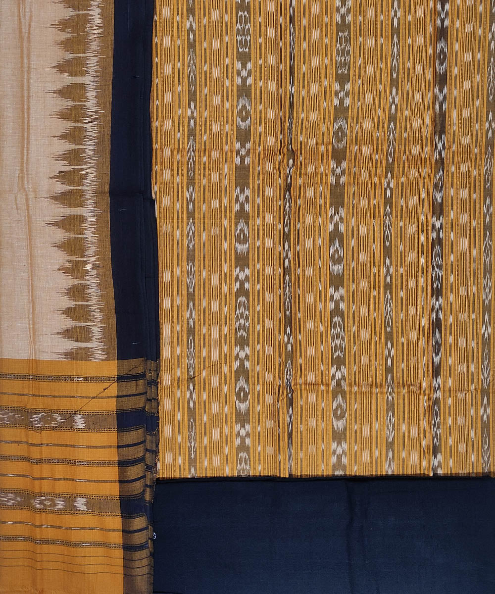 Yellow black hand woven cotton sambalpuri ikat dress material