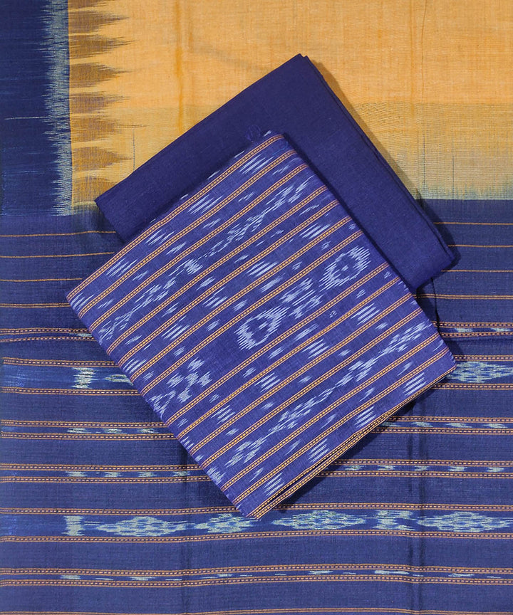 Navy blue beige handwoven cotton sambalpuri ikat dress material