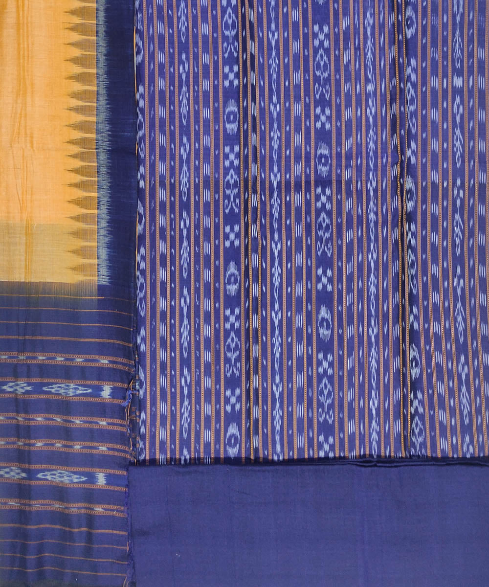 Navy blue beige handwoven cotton sambalpuri ikat dress material