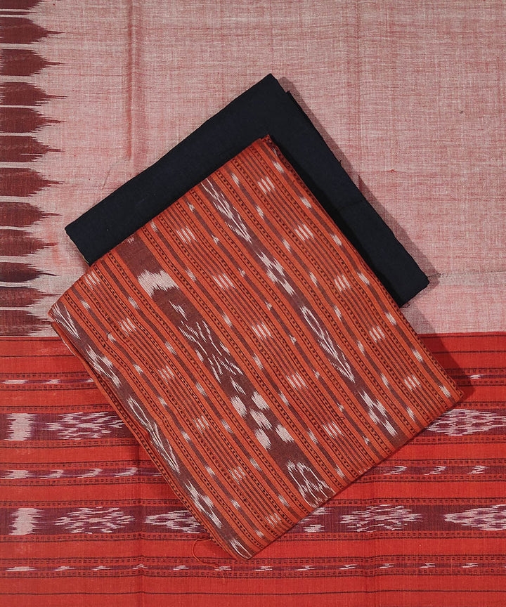 Brown black handwoven cotton sambalpuri ikat dress material