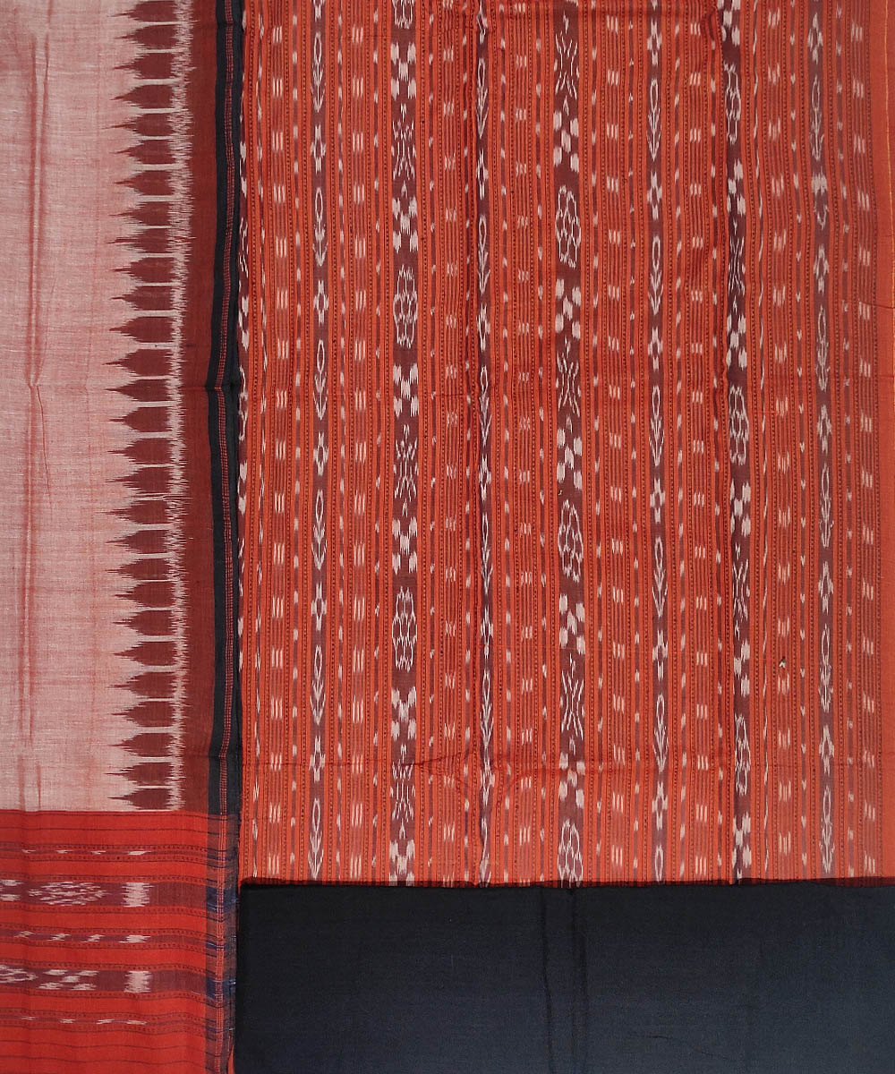 Brown black handwoven cotton sambalpuri ikat dress material