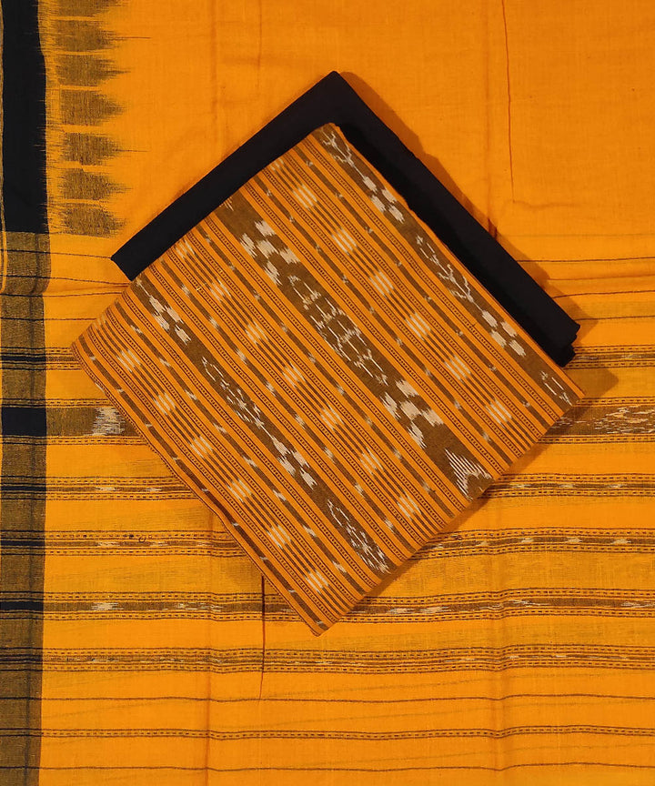 Yellow black handwoven sambalpuri ikat cotton dress material