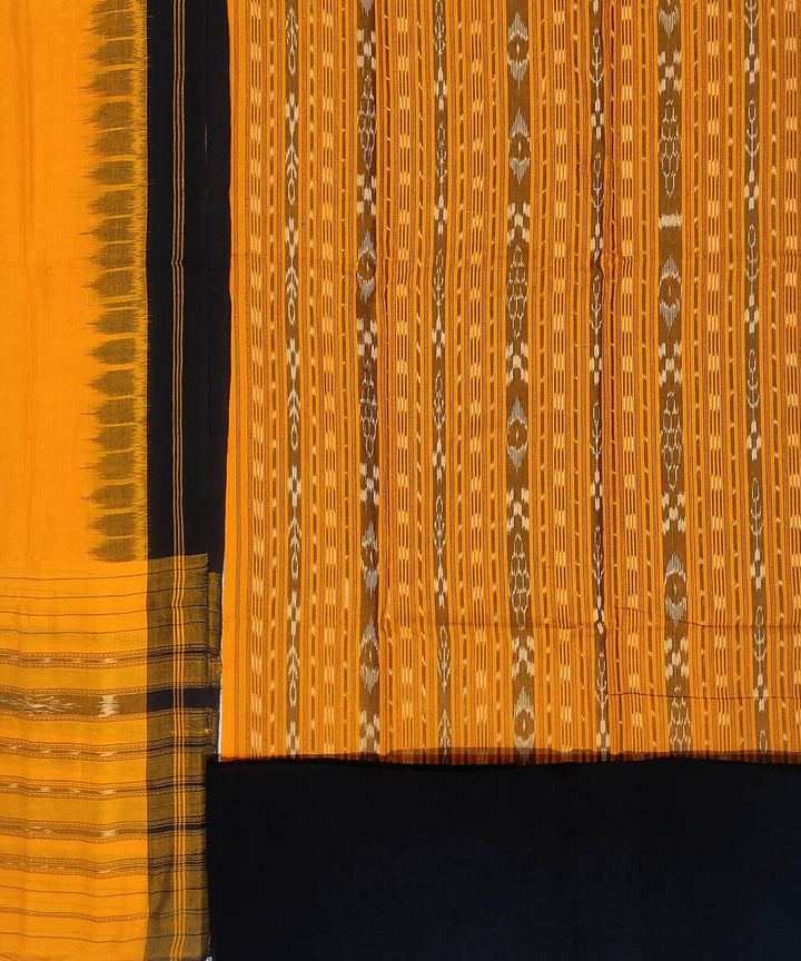 Yellow black handwoven sambalpuri ikat cotton dress material