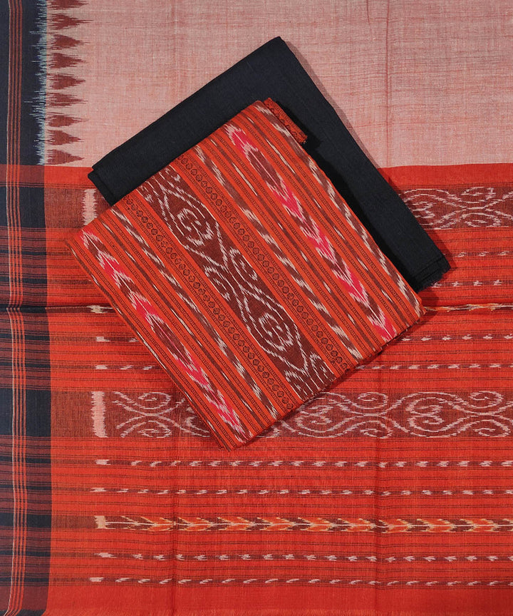 3pc Orange black handwoven cotton sambalpuri ikat dress material