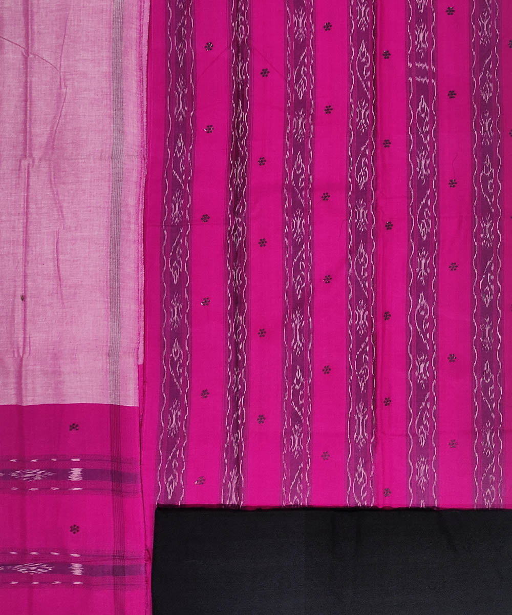 3pc Pink black handwoven sambalpuri ikat cotton dress material