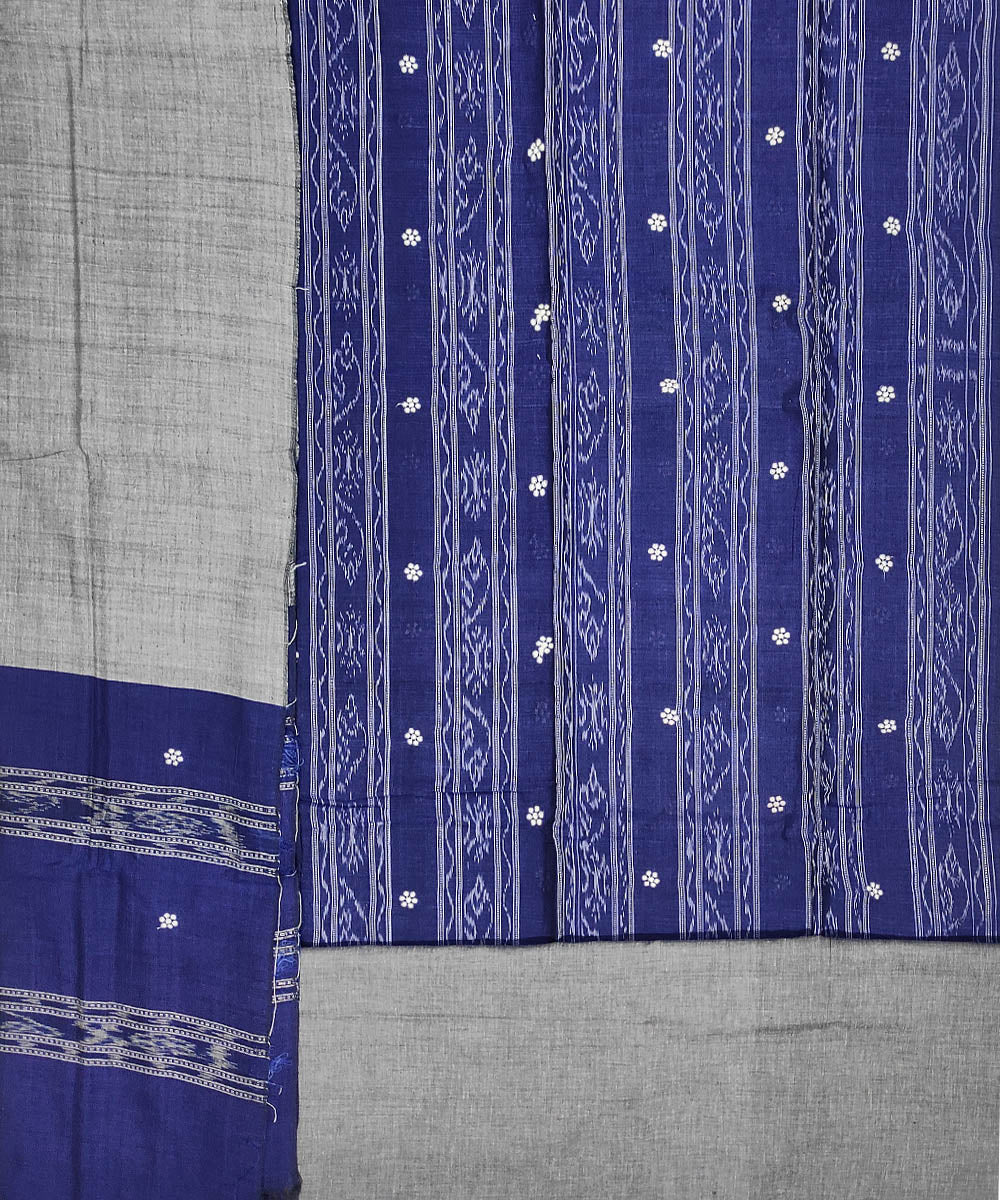 3pc Navy blue grey handwoven sambalpuri ikat cotton dress material