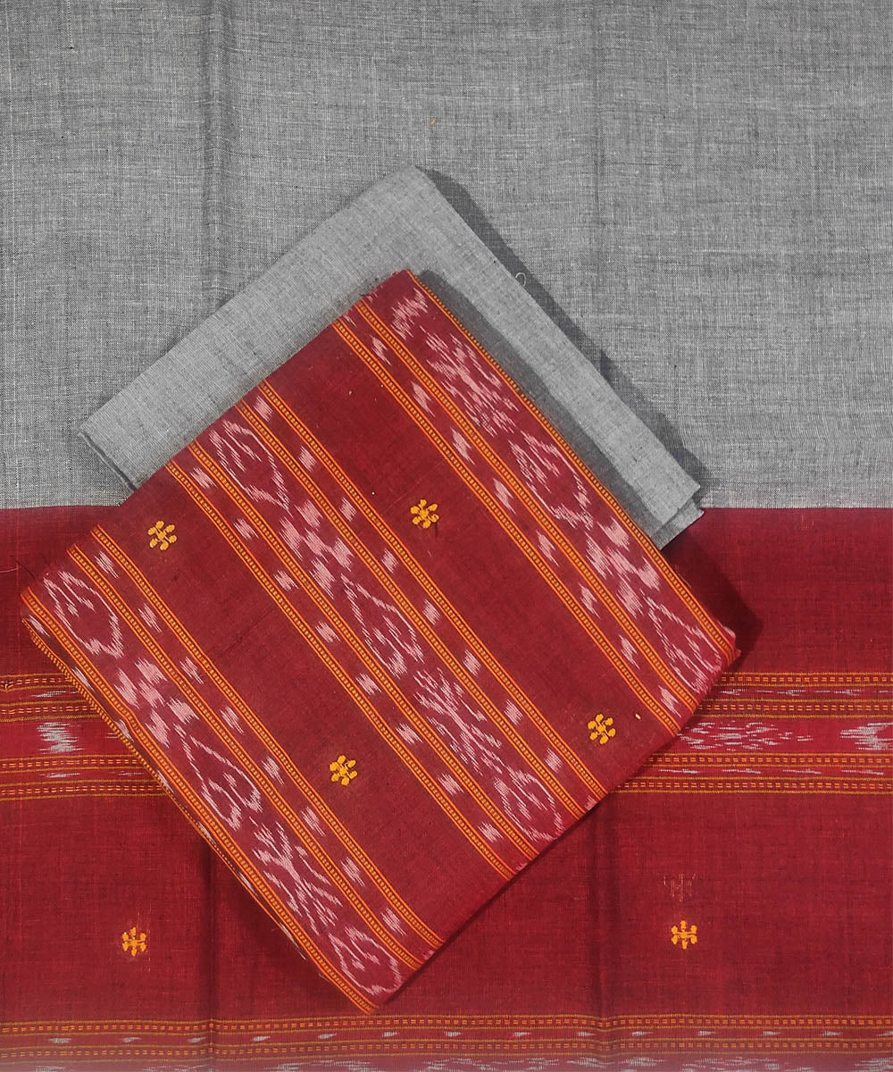 Maroon grey handwoven cotton sambalpuri ikat dress material