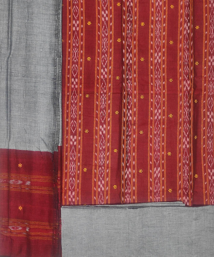 Maroon grey handwoven cotton sambalpuri ikat dress material