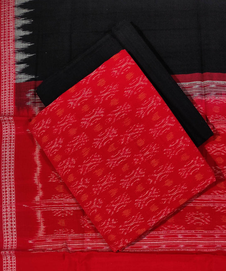 3pc Red black handwoven cotton sambalpuri ikat dress material