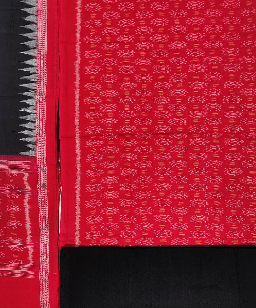 3pc Red black handwoven cotton sambalpuri ikat dress material