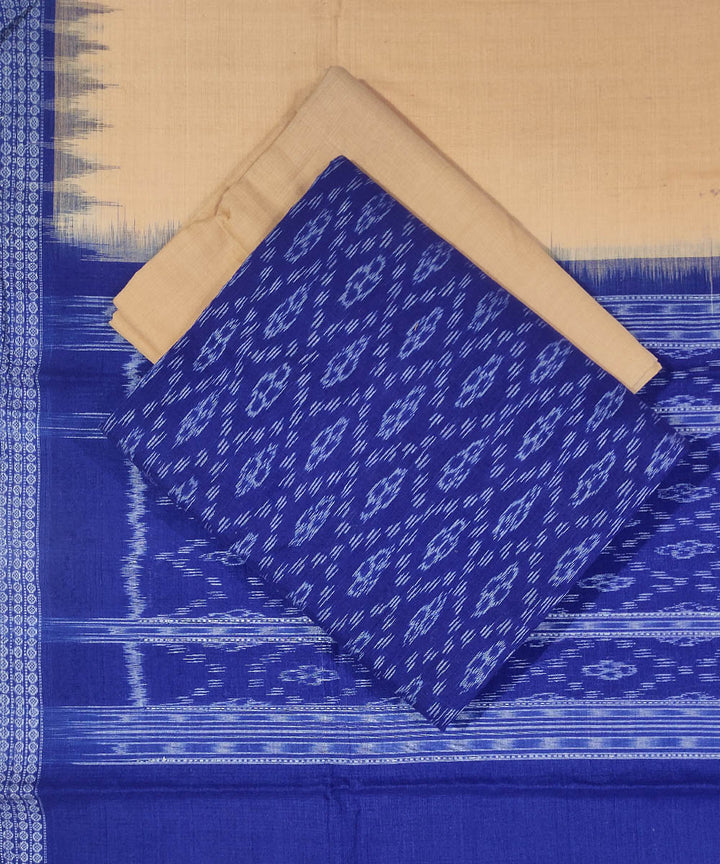 3pc Blue beige handwoven sambalpuri ikat cotton dress material