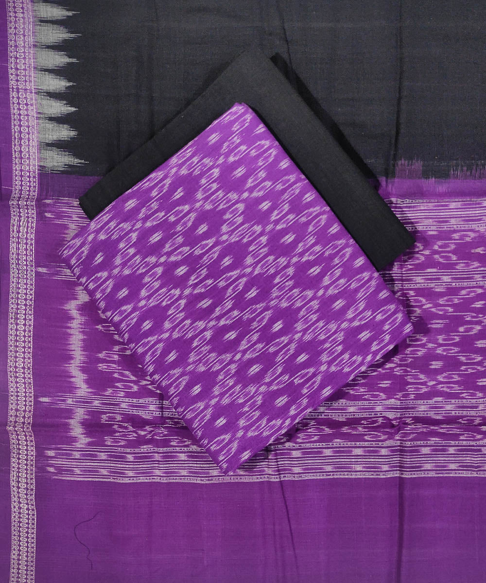 Purple - Sambalpuri Ikat Handloom Embroidered Cotton 3pc Unstitched Dress Material Suit Set 03