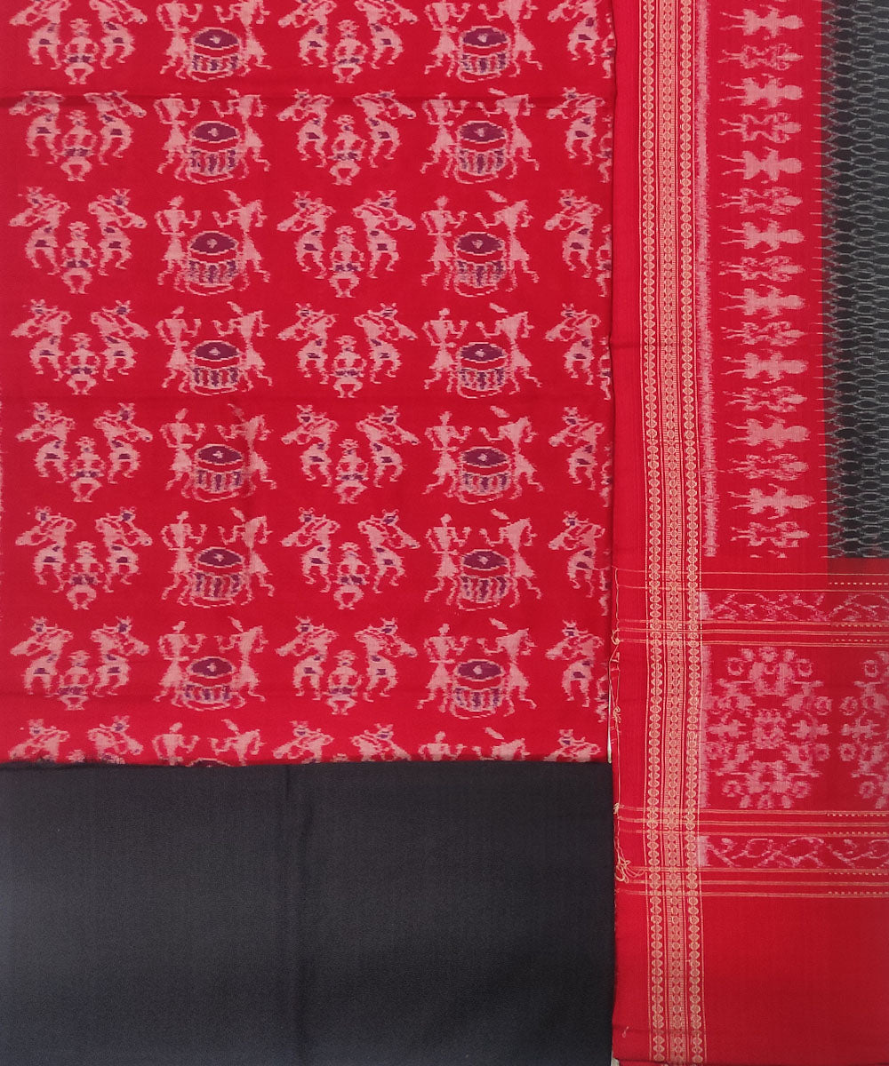 3pc Red black handloom cotton sambalpuri ikat dress material set