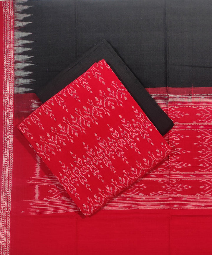 3pc Red black hand loom cotton sambalpuri ikat dress material set