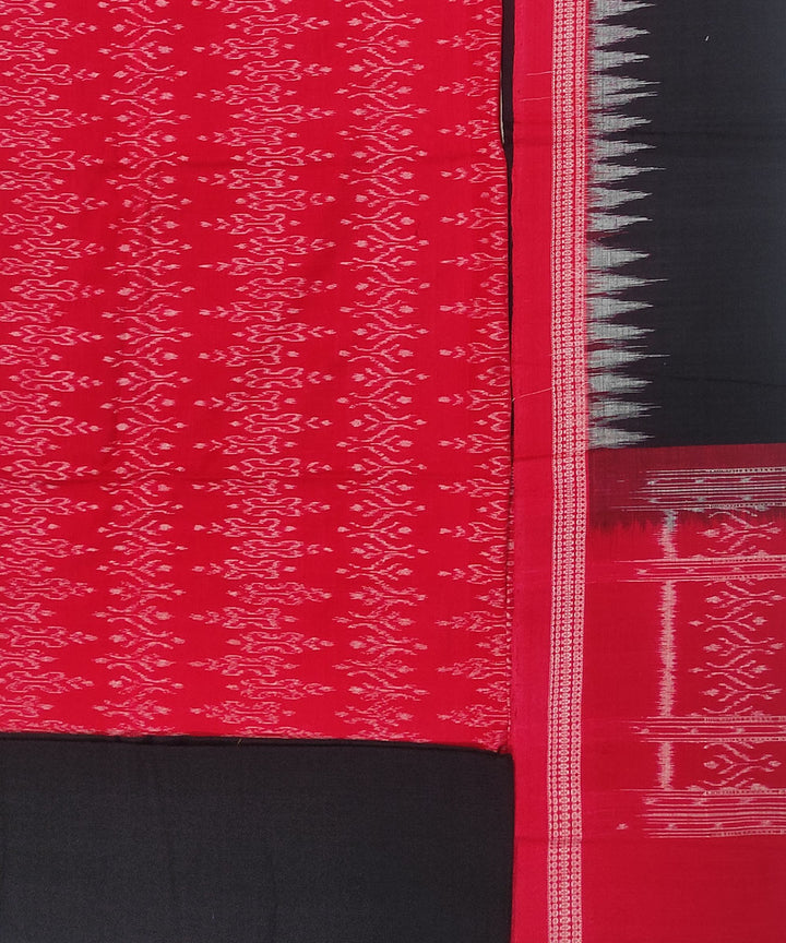 3pc Red black hand loom cotton sambalpuri ikat dress material set