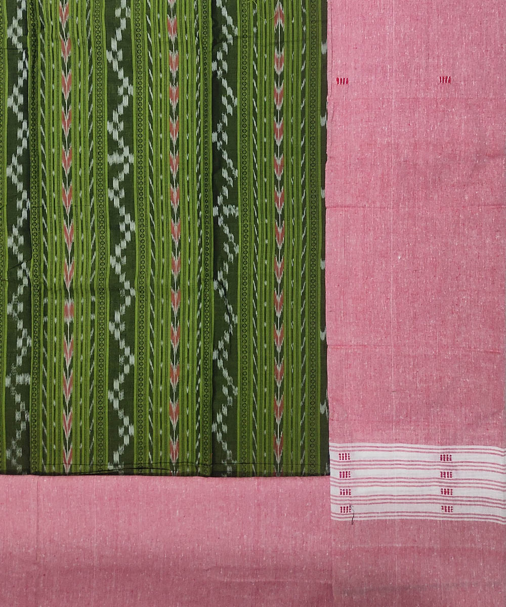 3pc Green pink handloom cotton sambalpuri ikat dress material set