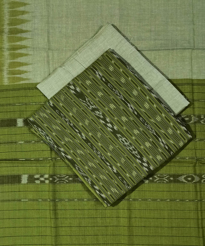 3pc Green grey handwoven nuapatna cotton dress material