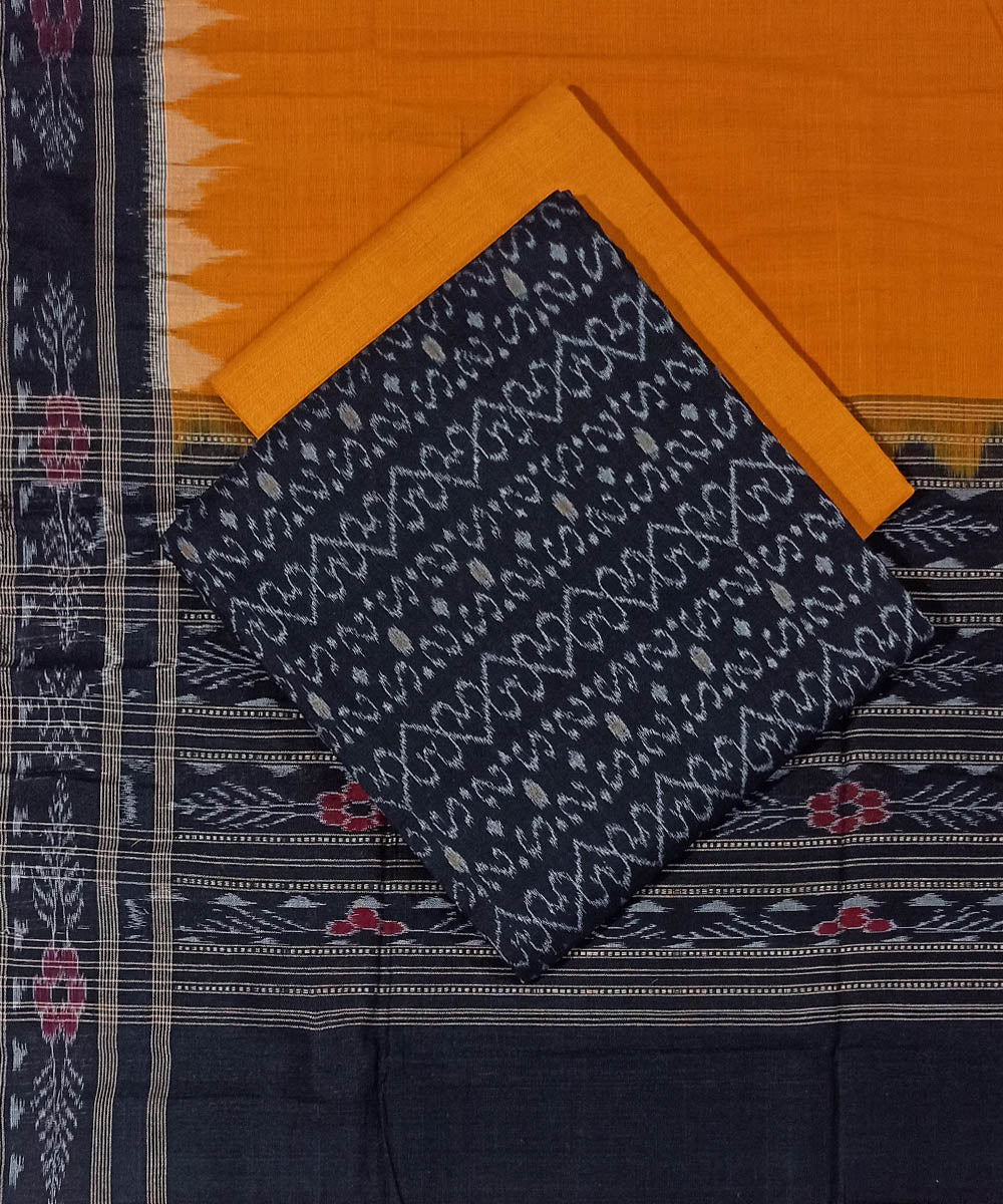 3pc Black yellow handwoven sambalpuri cotton dress material