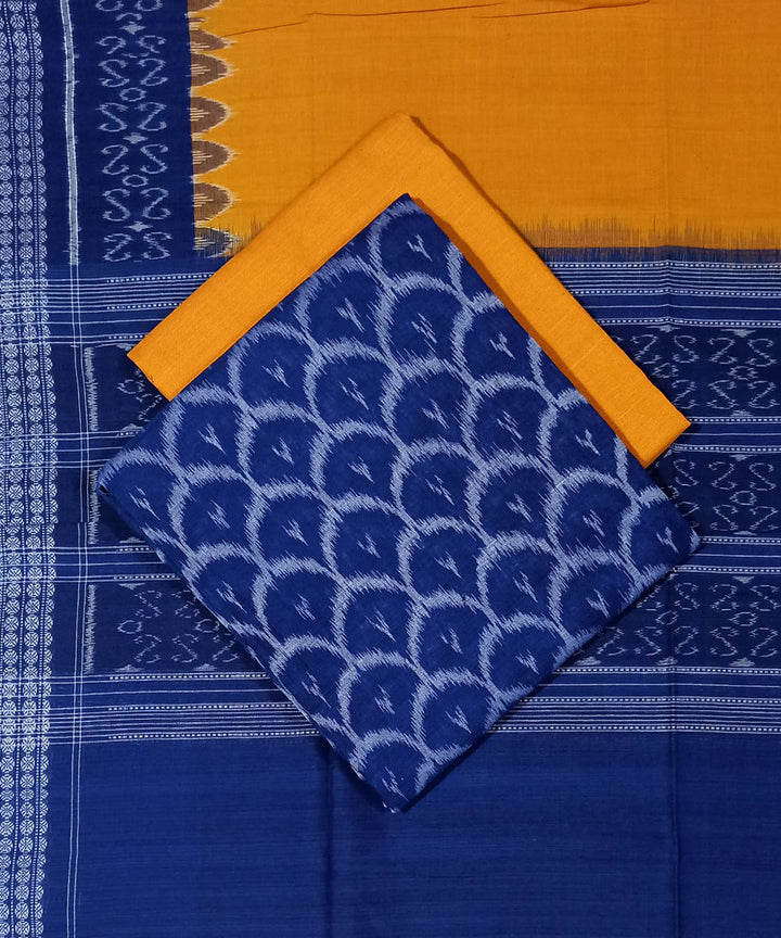 3pc Navy blue yellow handwoven sambalpuri cotton dress material