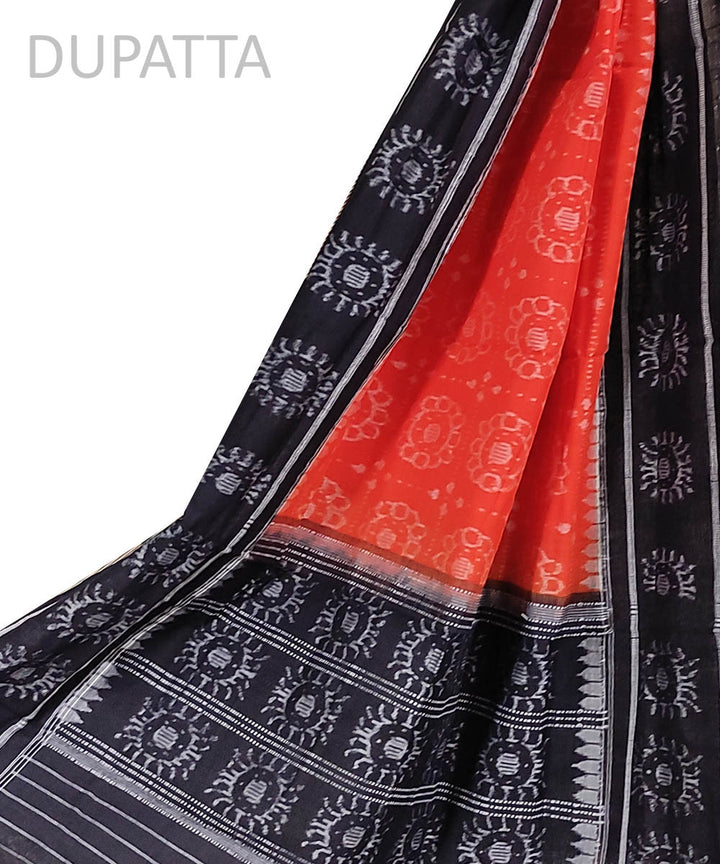 Orange black handwoven cotton sambalpuri dupatta