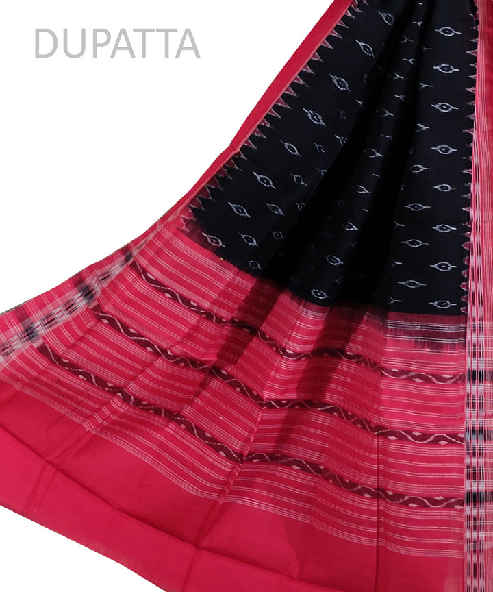 Black red hand woven cotton sambalpuri dupatta