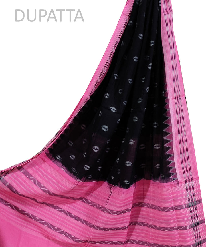 Black pink handwoven cotton sambalpuri dupatta