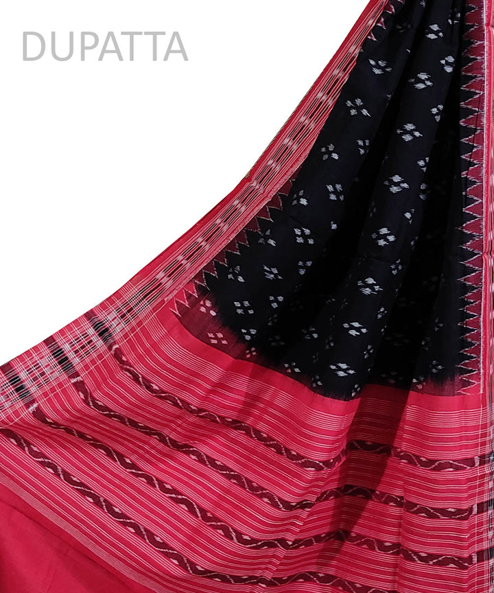 Black red hand loom cotton sambalpuri dupatta