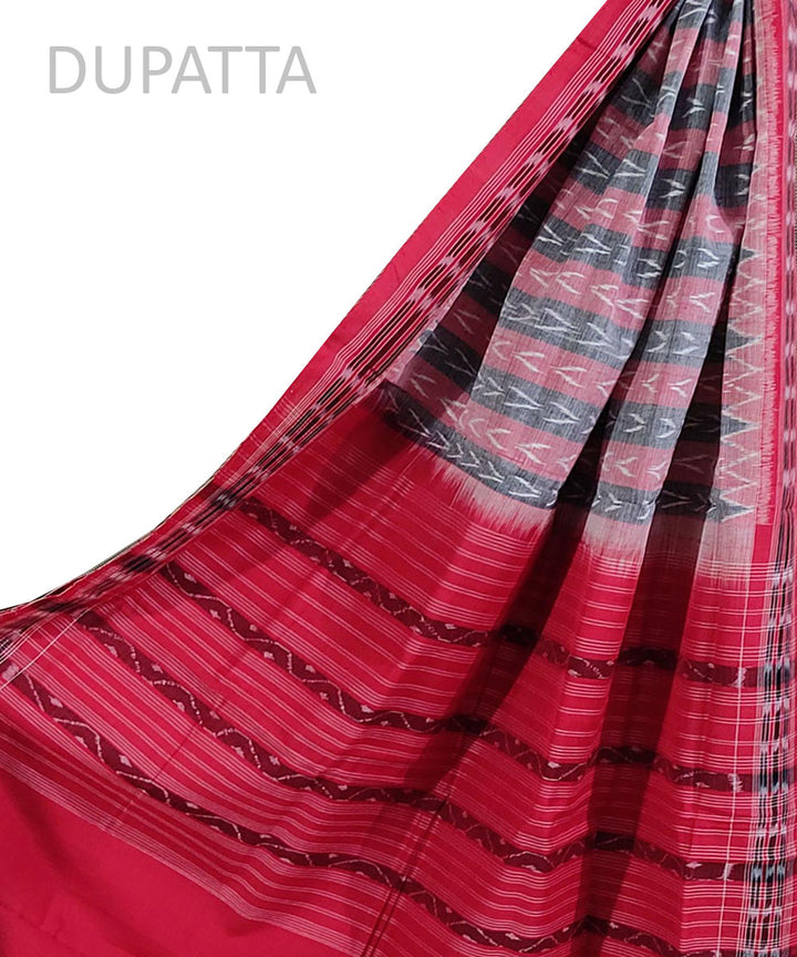 Grey maroon handwoven cotton sambalpuri dupatta