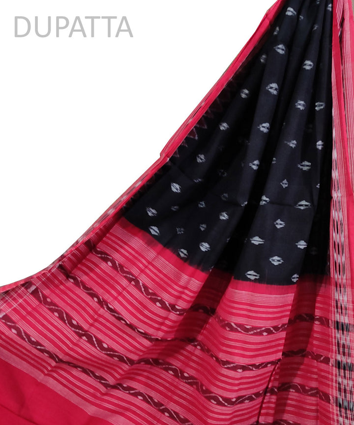 Black maroon hand woven cotton sambalpuri dupatta