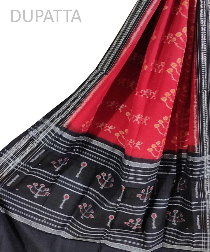 Maroon black hand woven cotton sambalpuri dupatta