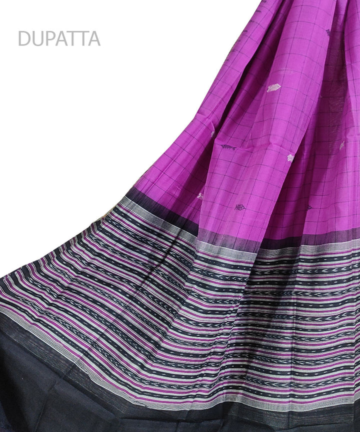 Purple black handwoven cotton sambalpuri ikat dupatta