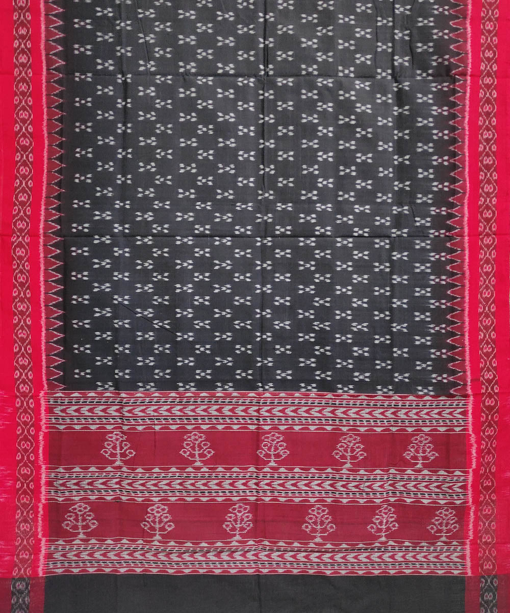 Black red handwoven cotton sambalpuri ikat dupatta