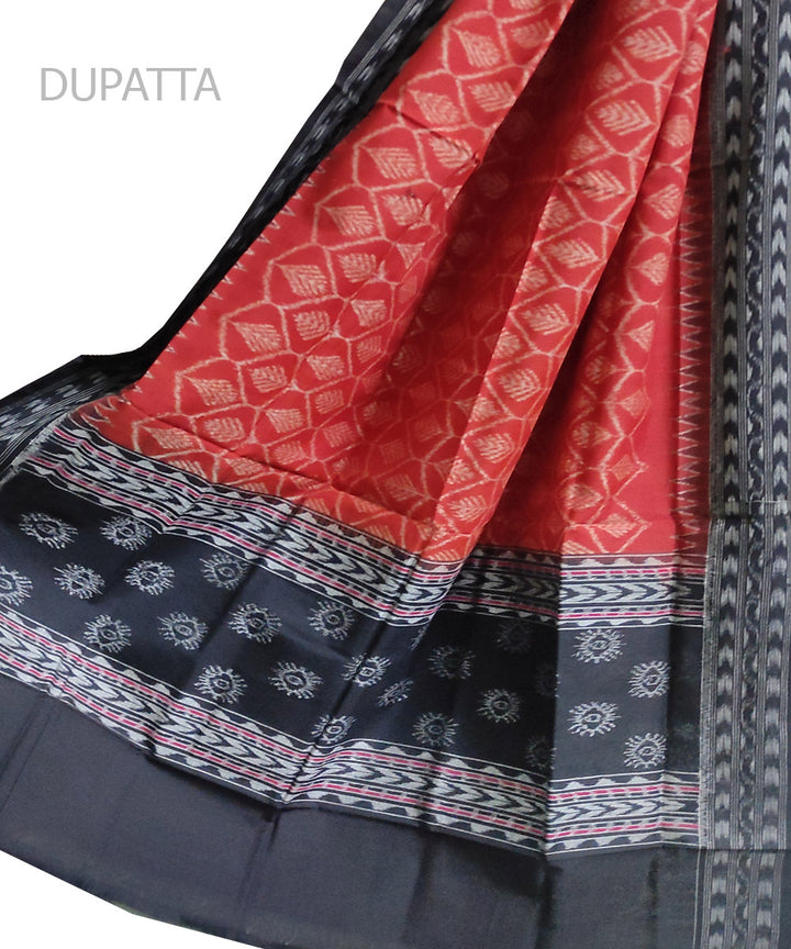 Black rust handwoven cotton sambalpuri ikat dupatta