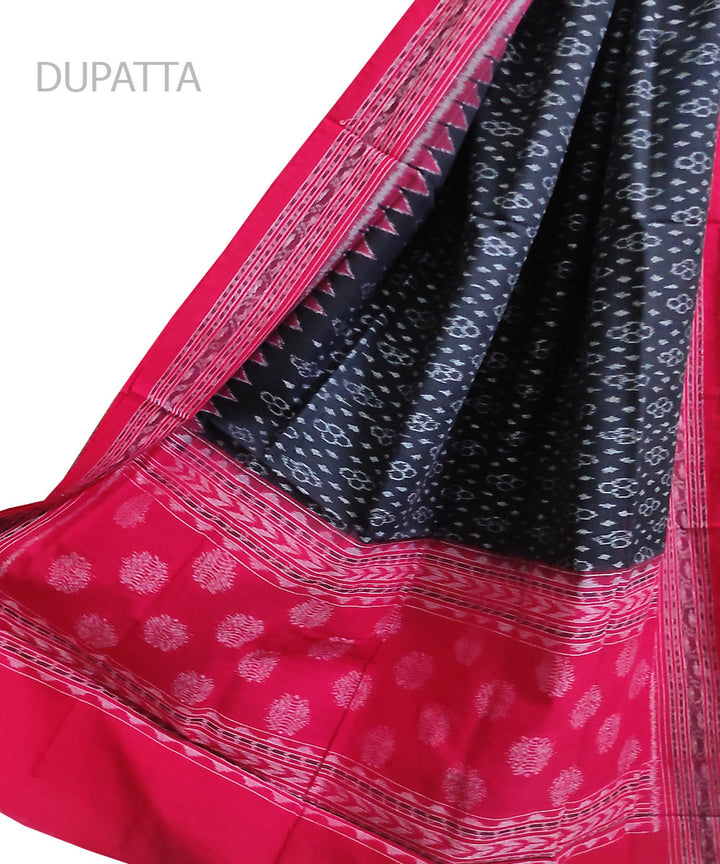 Black red handloom cotton sambalpuri ikat dupatta