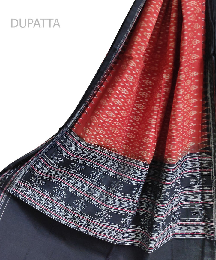 Black and rust handwoven cotton sambalpuri ikat dupatta