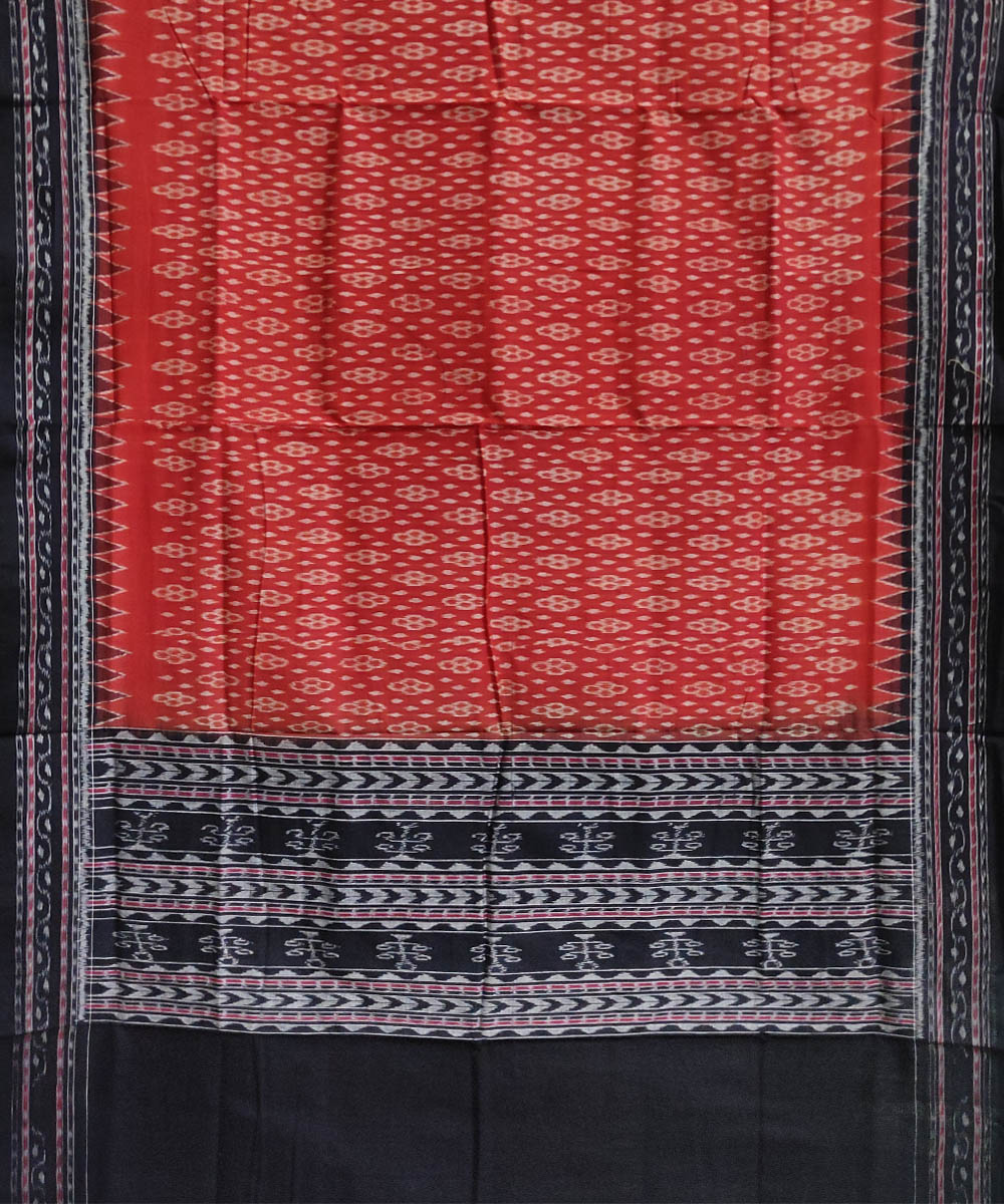 Black and rust handwoven cotton sambalpuri ikat dupatta