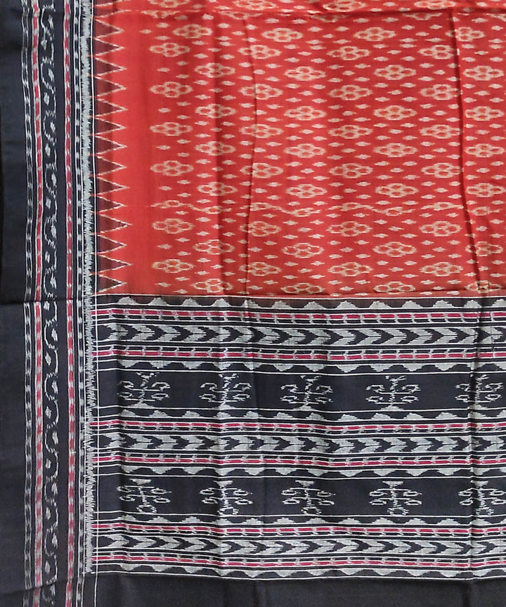 Black and rust handwoven cotton sambalpuri ikat dupatta