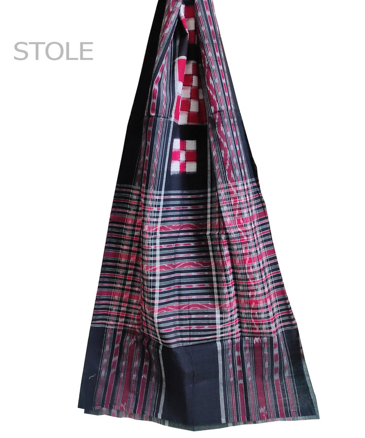 Black red handwoven cotton sambalpuri ikat stole