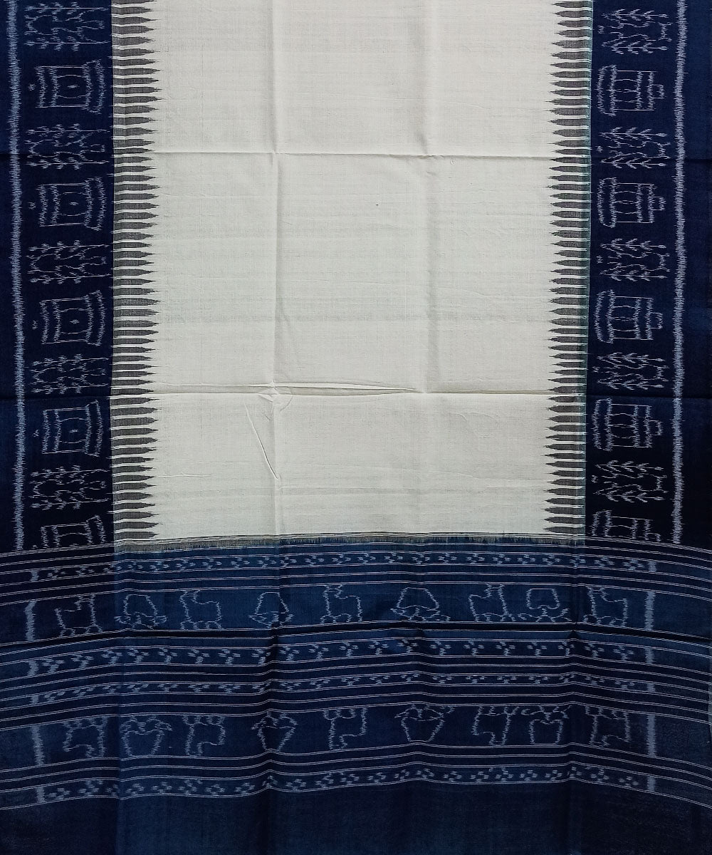 White indigo handwoven cotton sambalpuri dupatta