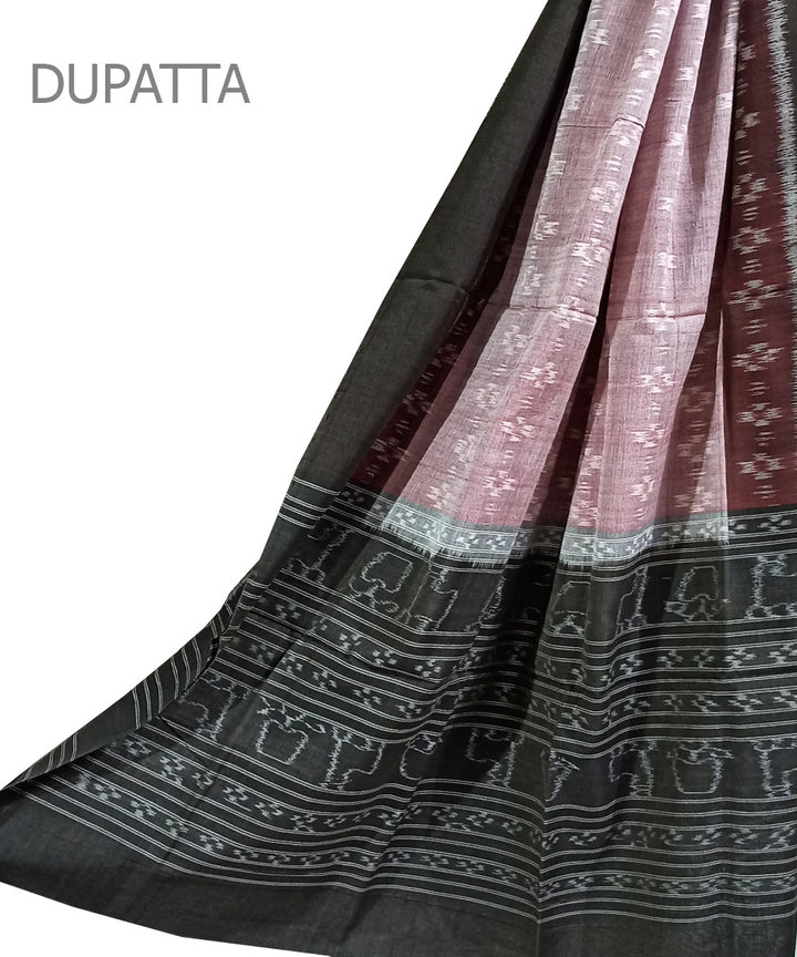 Light pink black handwoven cotton sambalpuri dupatta