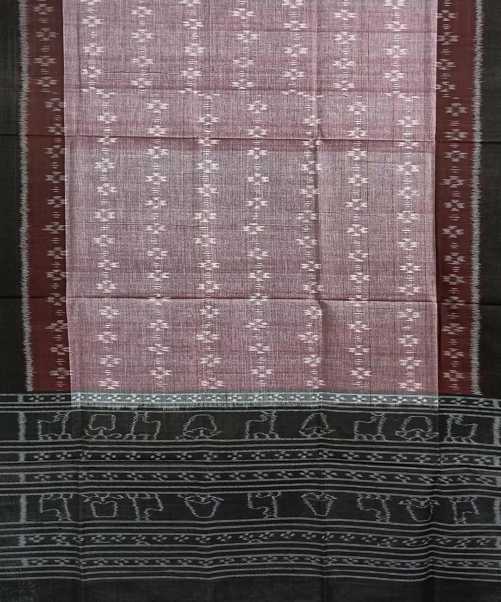 Light pink black handwoven cotton sambalpuri dupatta