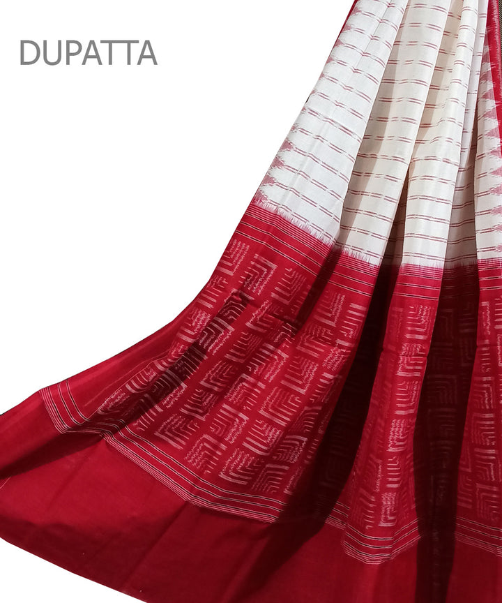 White red handwoven cotton sambalpuri dupatta