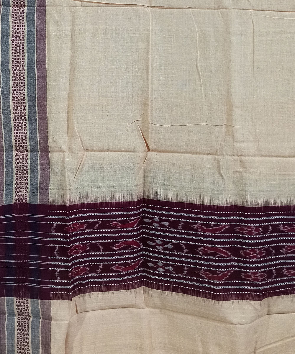 Beige maroon handwoven cotton sambalpuri dupatta